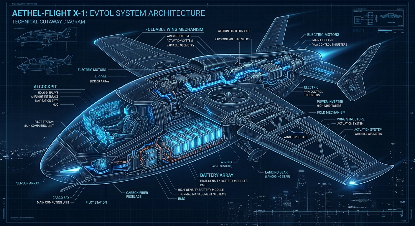 Cutaway blueprint showing SkyDrive internal systems